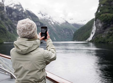 norway geirangerfjord photographing the view from deck havila