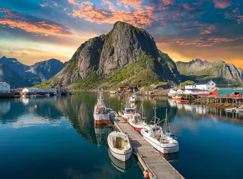 norway lofoten reine boats moored at jetty istk