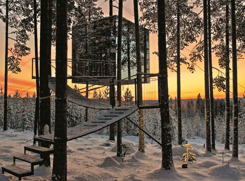 sweden lapland sunset cube treehotel