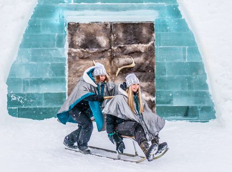 swedish lapland kicksled fun icehotel entrance ak