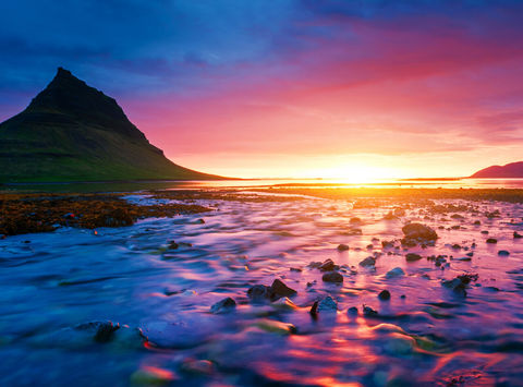 Volcano at sunset