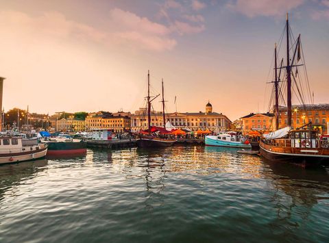 finland helsinki harbour and waterfront sunset istk