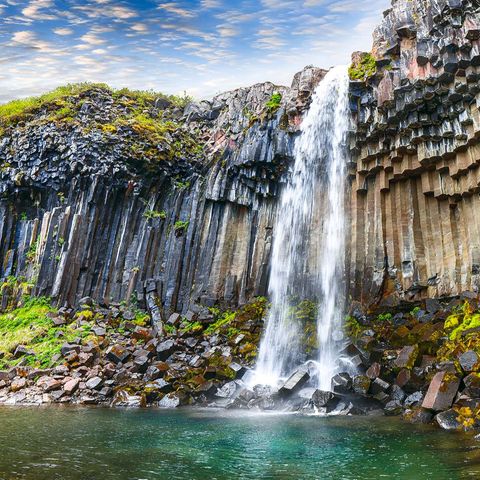iceland svartifoss tumbling from basalt cliff istk