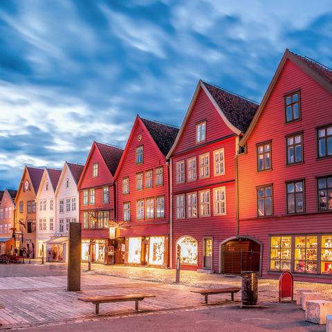 norway bergen bryggen evening side view istk