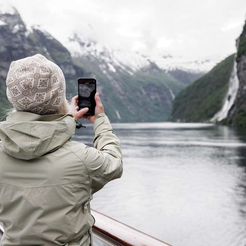 norway geirangerfjord photographing the view from deck havila