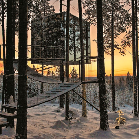 sweden lapland sunset cube treehotel