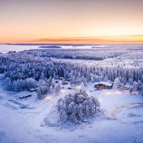 swedish lapland brandon lodge aerial view winter