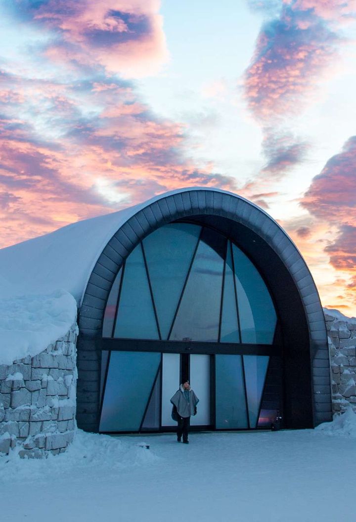 365 icehotel exterior sunset ak