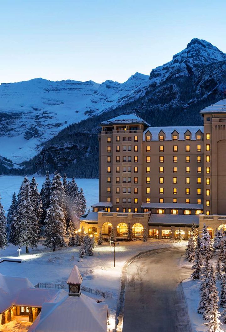 alberta fairmont chateau lake louise winter evening