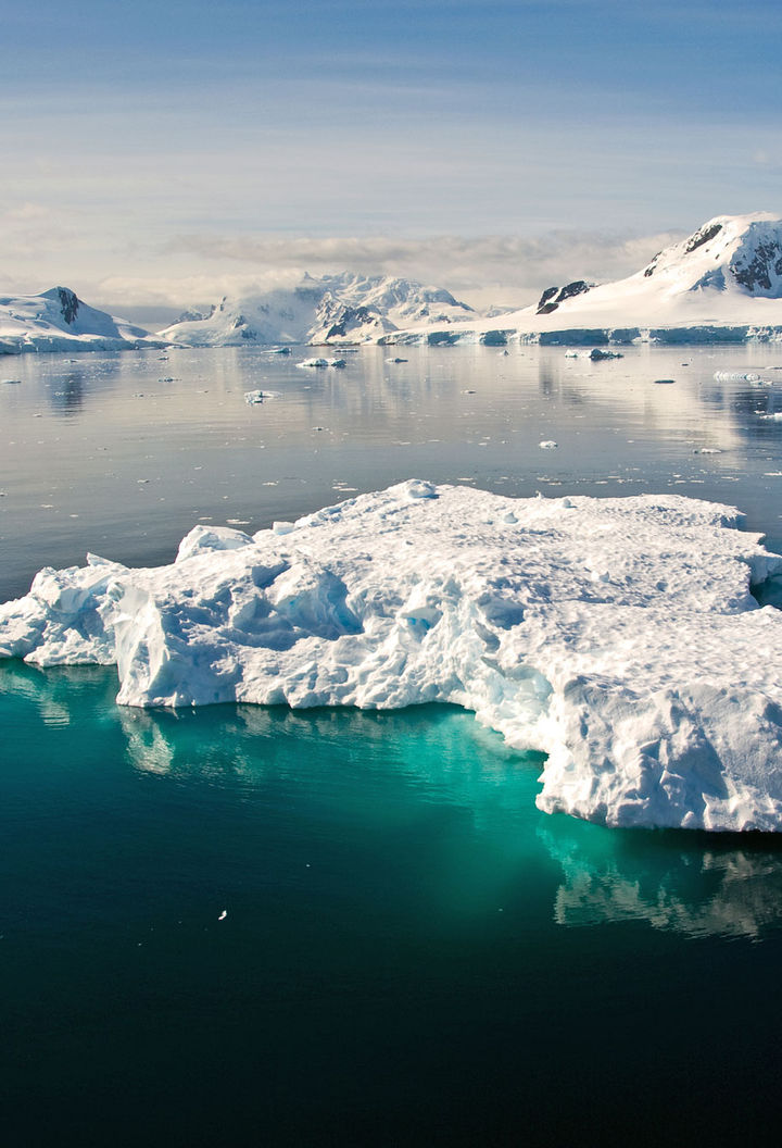 antarctica blue icebergs in tranquil channel sstock