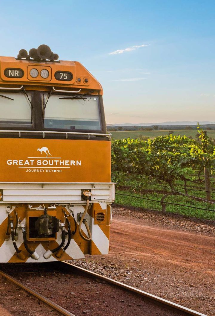 australia great southern rail train passing vineyards artist impression