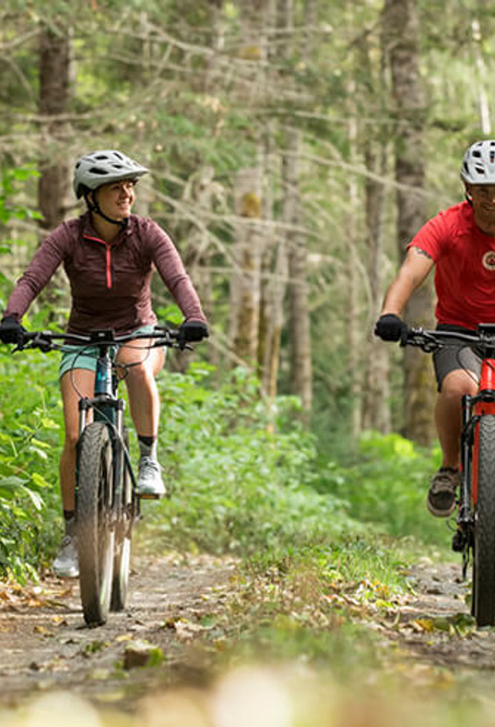 canada tweedsmuir park lodge ebikes through forest