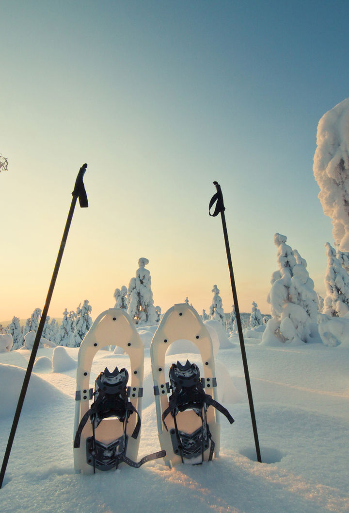 finnish lapland winter sun snowshoes vf