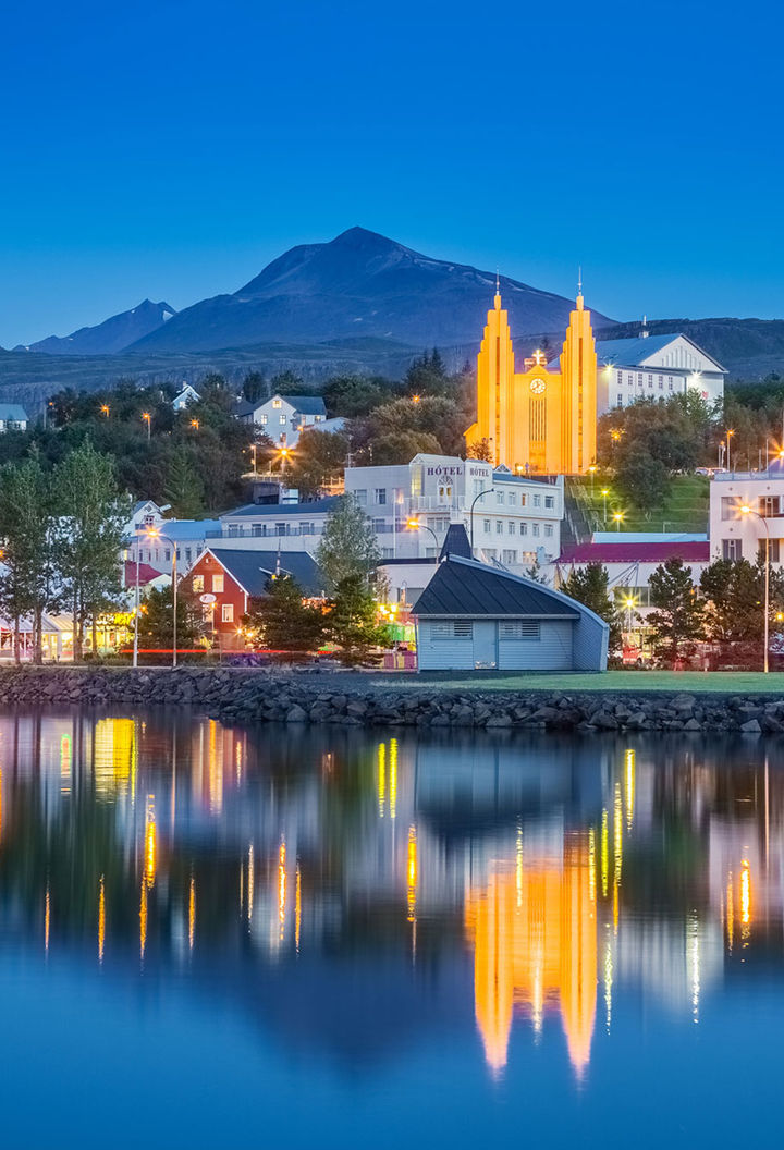 iceland north east akureyri evening reflection rth