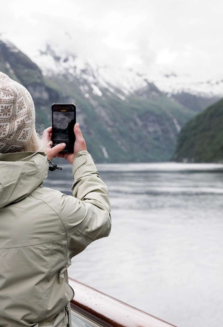 norway geirangerfjord photographing the view from deck havila
