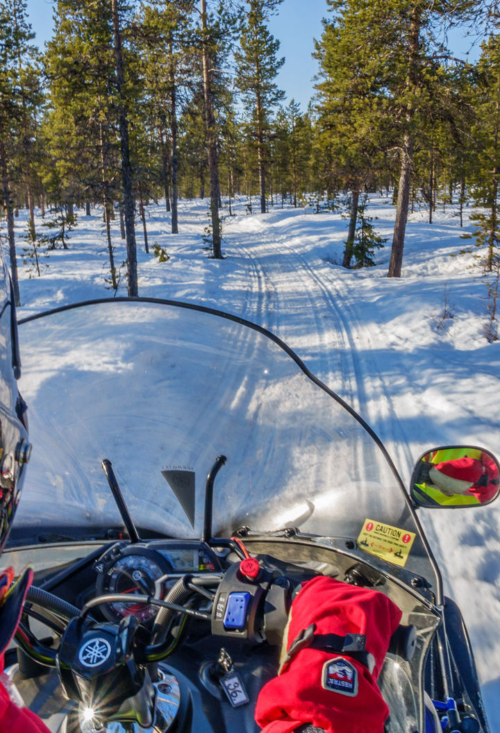 sweden lapland snowmobile forest pov icehotel rth