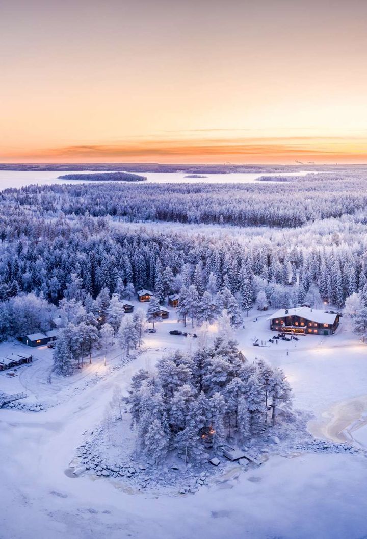 swedish lapland brandon lodge aerial view winter