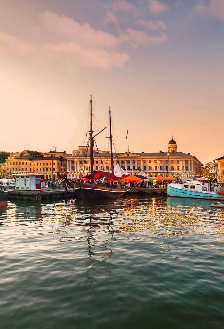finland helsinki harbour and waterfront sunset istk